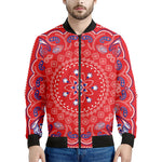 Red Blue And White Bandana Print Men's Bomber Jacket