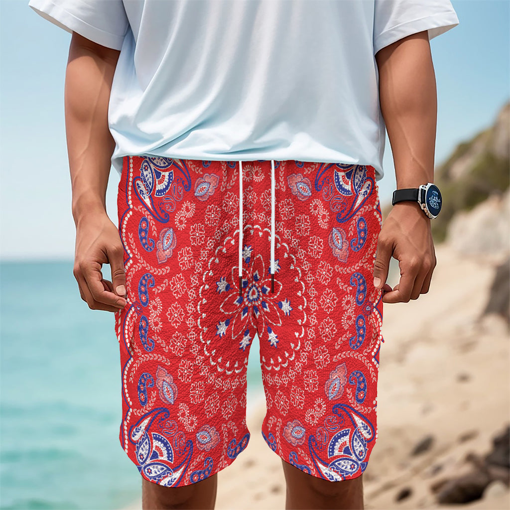 Red Blue And White Bandana Print Men's Cargo Shorts