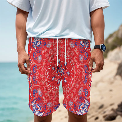 Red Blue And White Bandana Print Men's Cargo Shorts