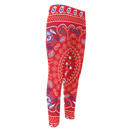 Red Blue And White Bandana Print Men's Compression Pants