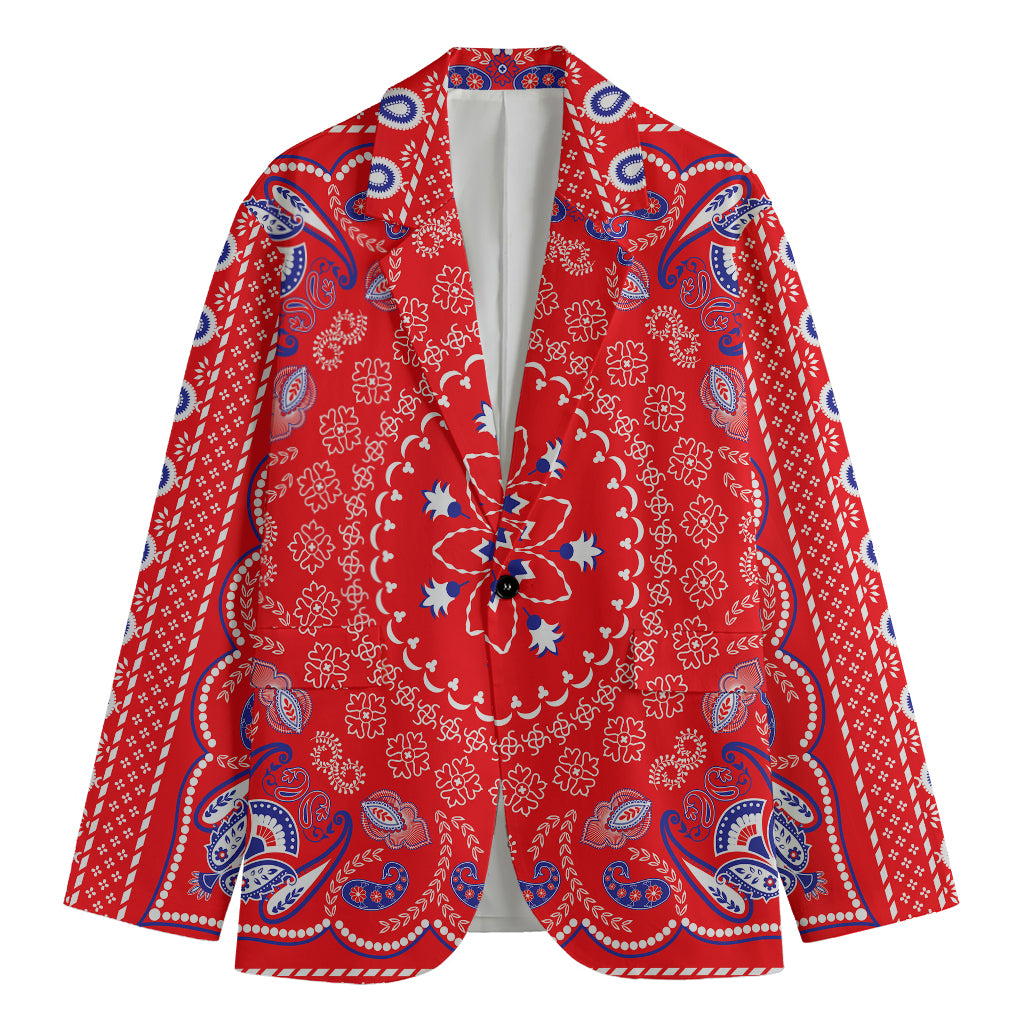 Red Blue And White Bandana Print Men's Cotton Blazer