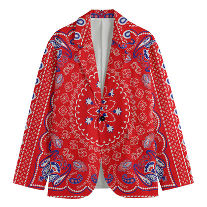 Red Blue And White Bandana Print Men's Cotton Blazer