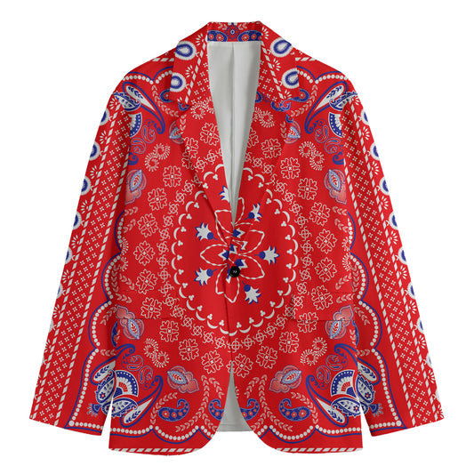 Red Blue And White Bandana Print Men's Cotton Blazer