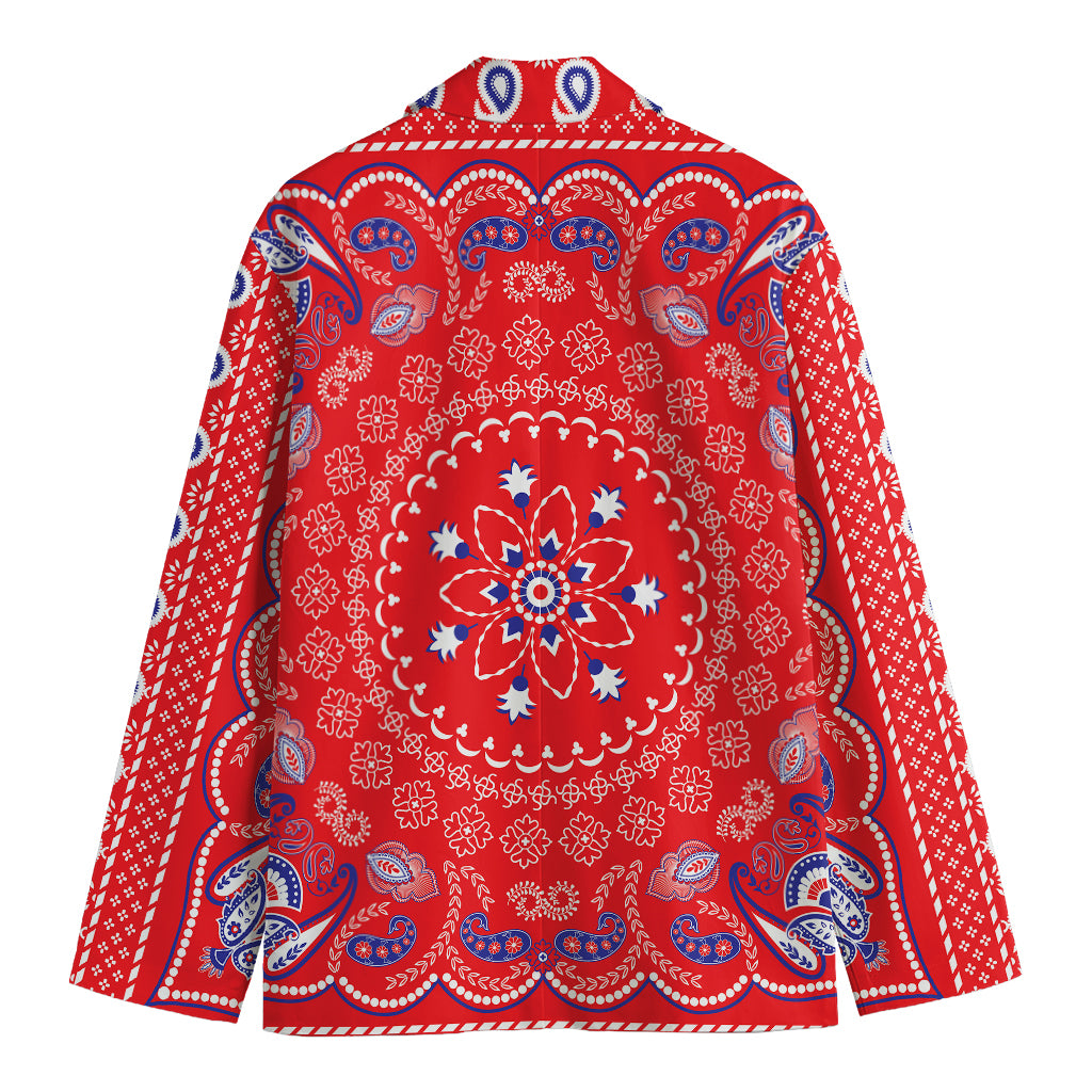Red Blue And White Bandana Print Men's Cotton Blazer