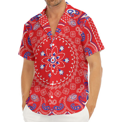 Red Blue And White Bandana Print Men's Deep V-Neck Shirt