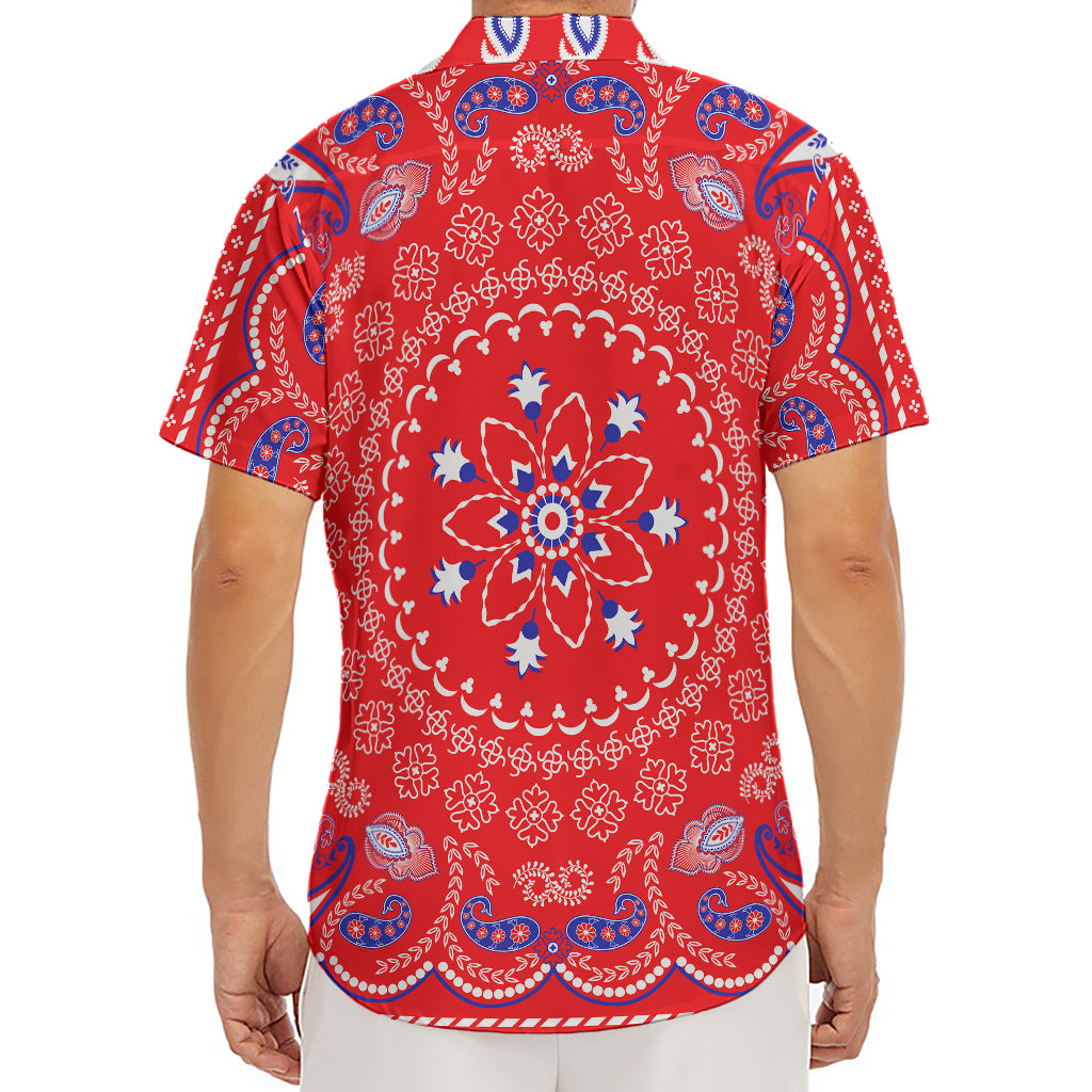 Red Blue And White Bandana Print Men's Deep V-Neck Shirt