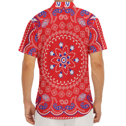 Red Blue And White Bandana Print Men's Deep V-Neck Shirt