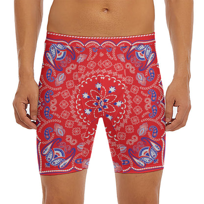 Red Blue And White Bandana Print Men's Long Boxer Briefs
