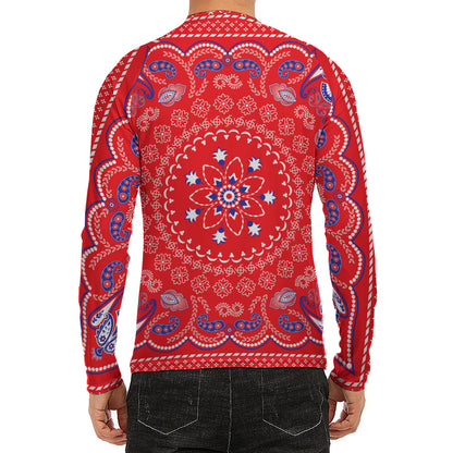 Red Blue And White Bandana Print Men's Long Sleeve Rash Guard