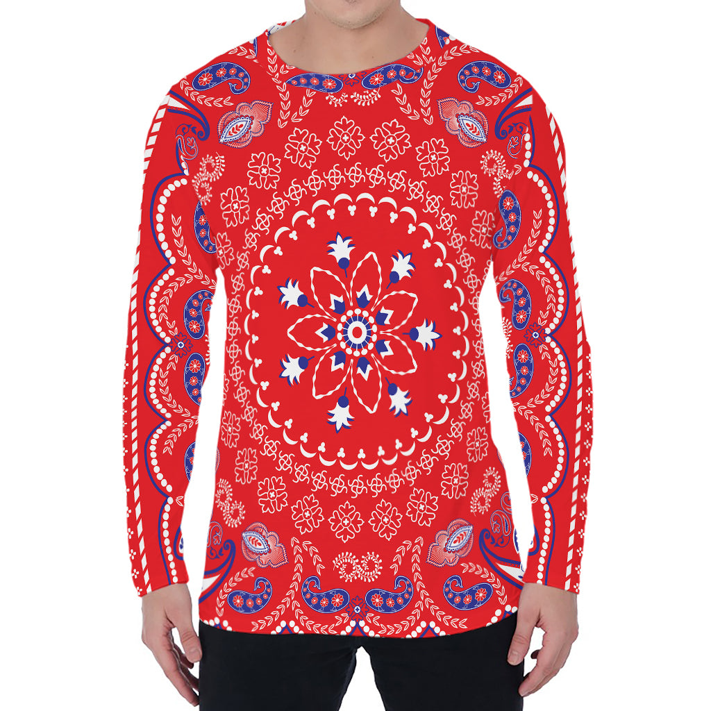 Red Blue And White Bandana Print Men's Long Sleeve T-Shirt