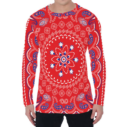 Red Blue And White Bandana Print Men's Long Sleeve T-Shirt
