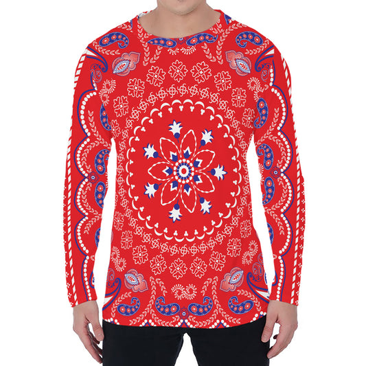 Red Blue And White Bandana Print Men's Long Sleeve T-Shirt