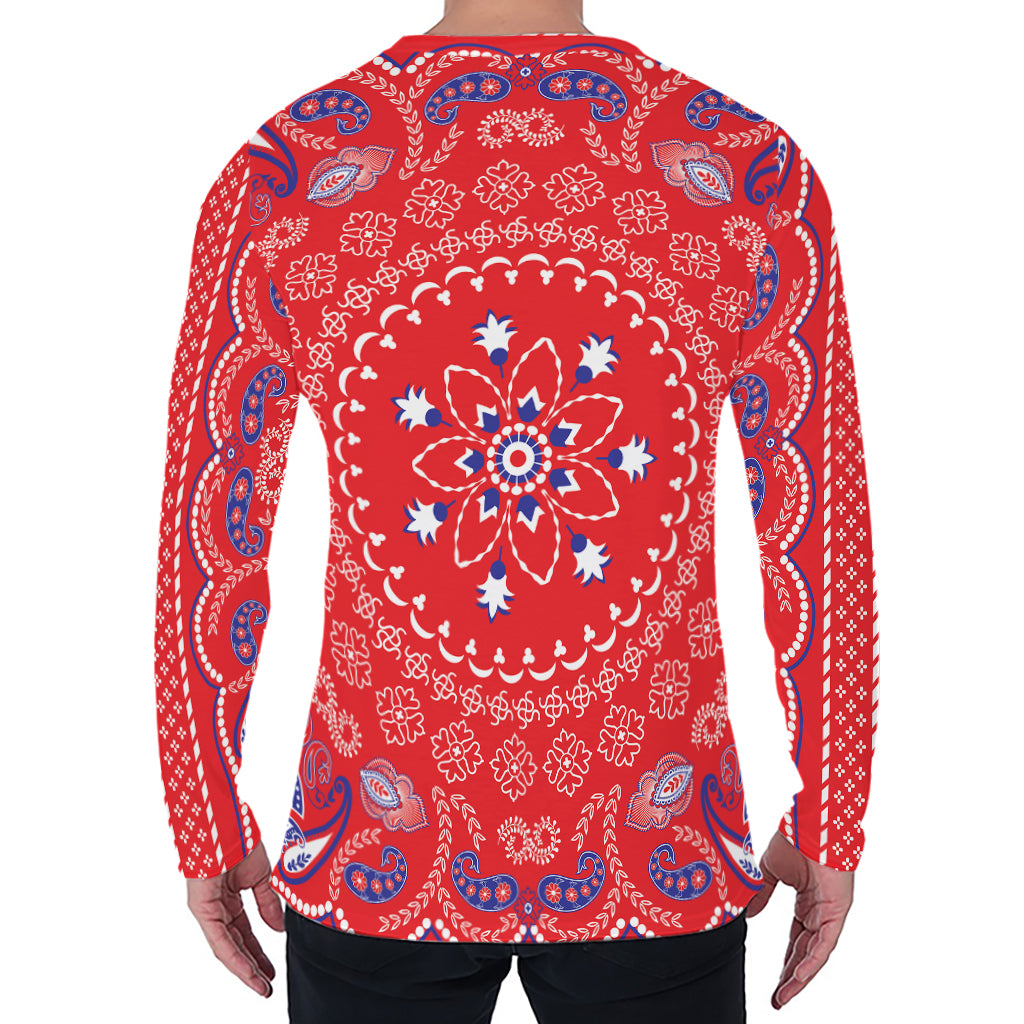 Red Blue And White Bandana Print Men's Long Sleeve T-Shirt