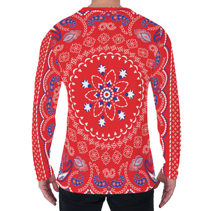 Red Blue And White Bandana Print Men's Long Sleeve T-Shirt