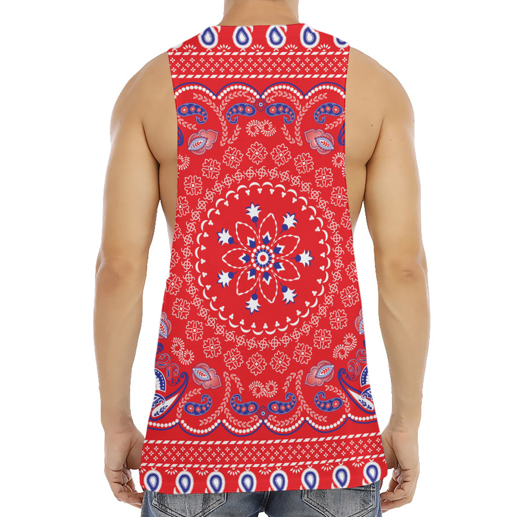 Red Blue And White Bandana Print Men's Muscle Tank Top