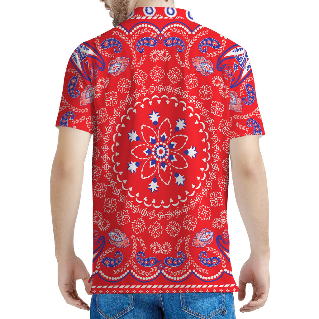 Red Blue And White Bandana Print Men's Polo Shirt