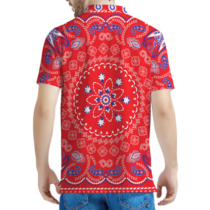 Red Blue And White Bandana Print Men's Polo Shirt