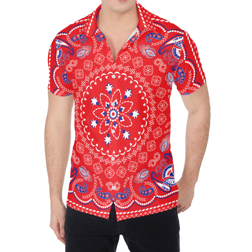 Red Blue And White Bandana Print Men's Shirt