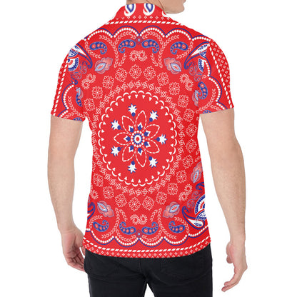 Red Blue And White Bandana Print Men's Shirt