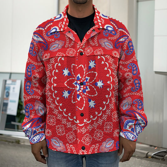 Red Blue And White Bandana Print Men's Shirt Jacket