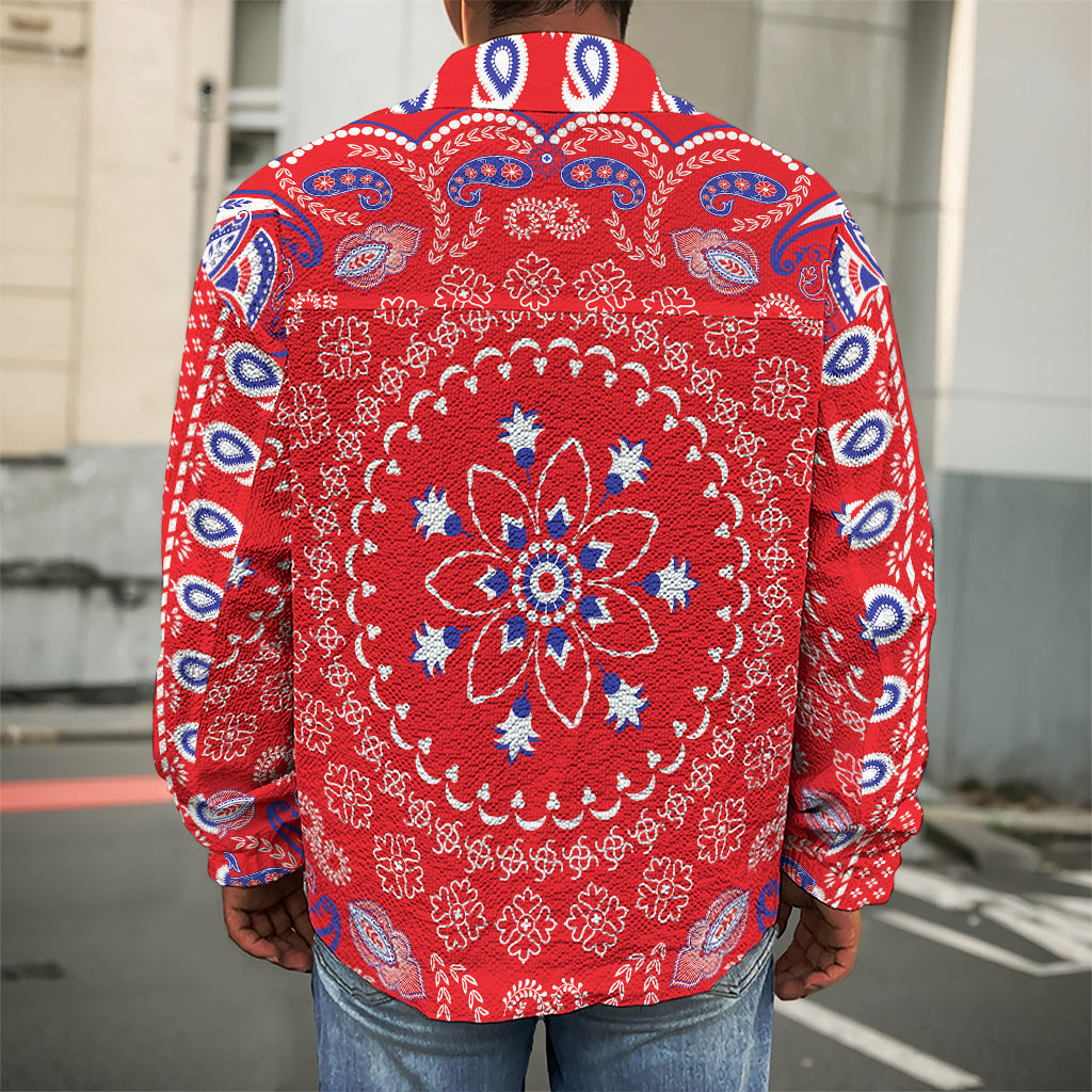 Red Blue And White Bandana Print Men's Shirt Jacket
