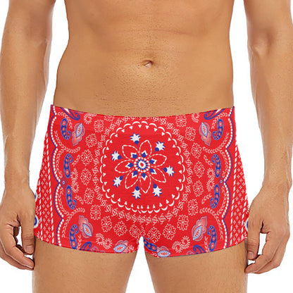 Red Blue And White Bandana Print Men's Short Boxer Briefs