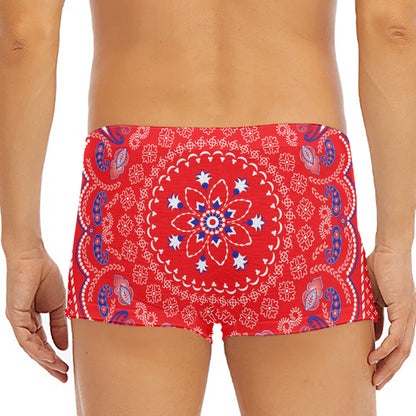 Red Blue And White Bandana Print Men's Short Boxer Briefs