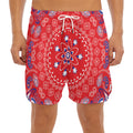Red Blue And White Bandana Print Men's Split Running Shorts