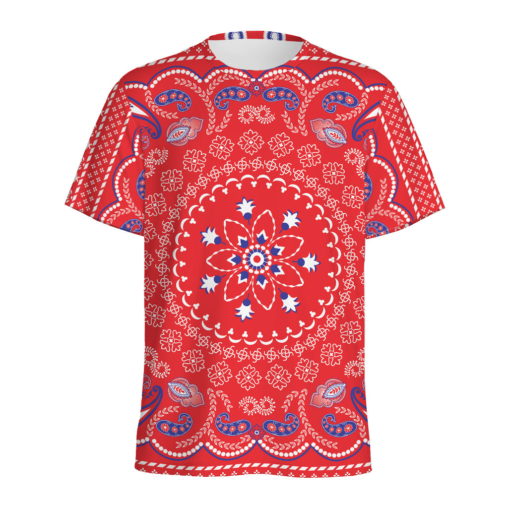Red Blue And White Bandana Print Men's Sports T-Shirt