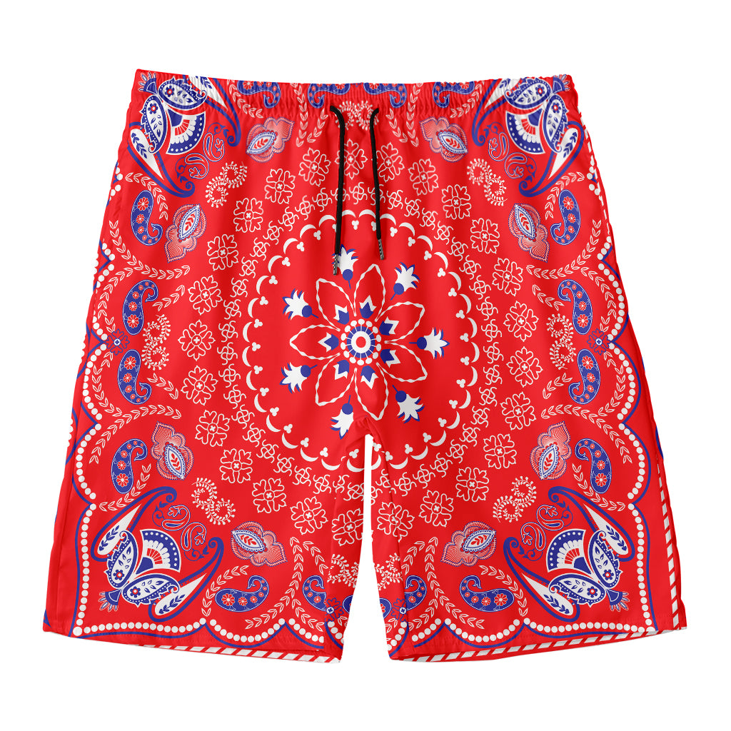 Red Blue And White Bandana Print Men's Swim Trunks