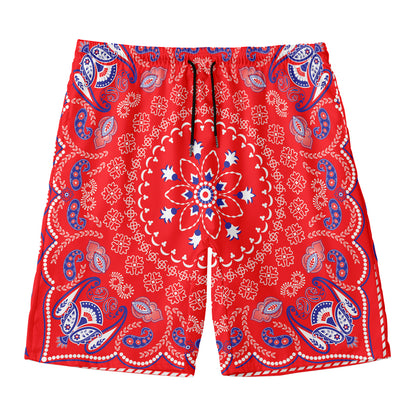 Red Blue And White Bandana Print Men's Swim Trunks
