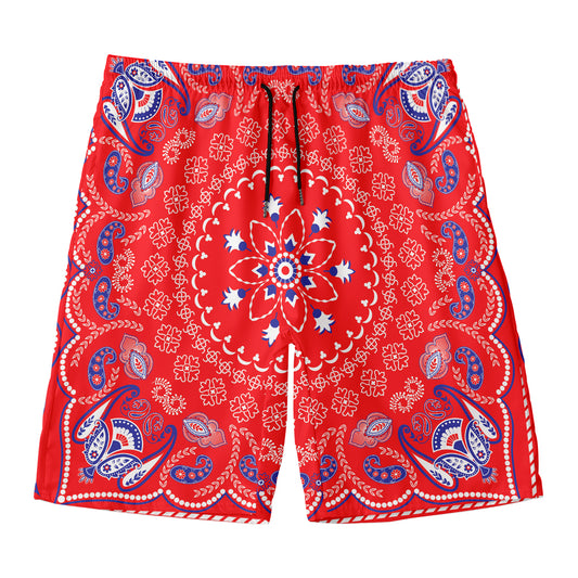 Red Blue And White Bandana Print Men's Swim Trunks