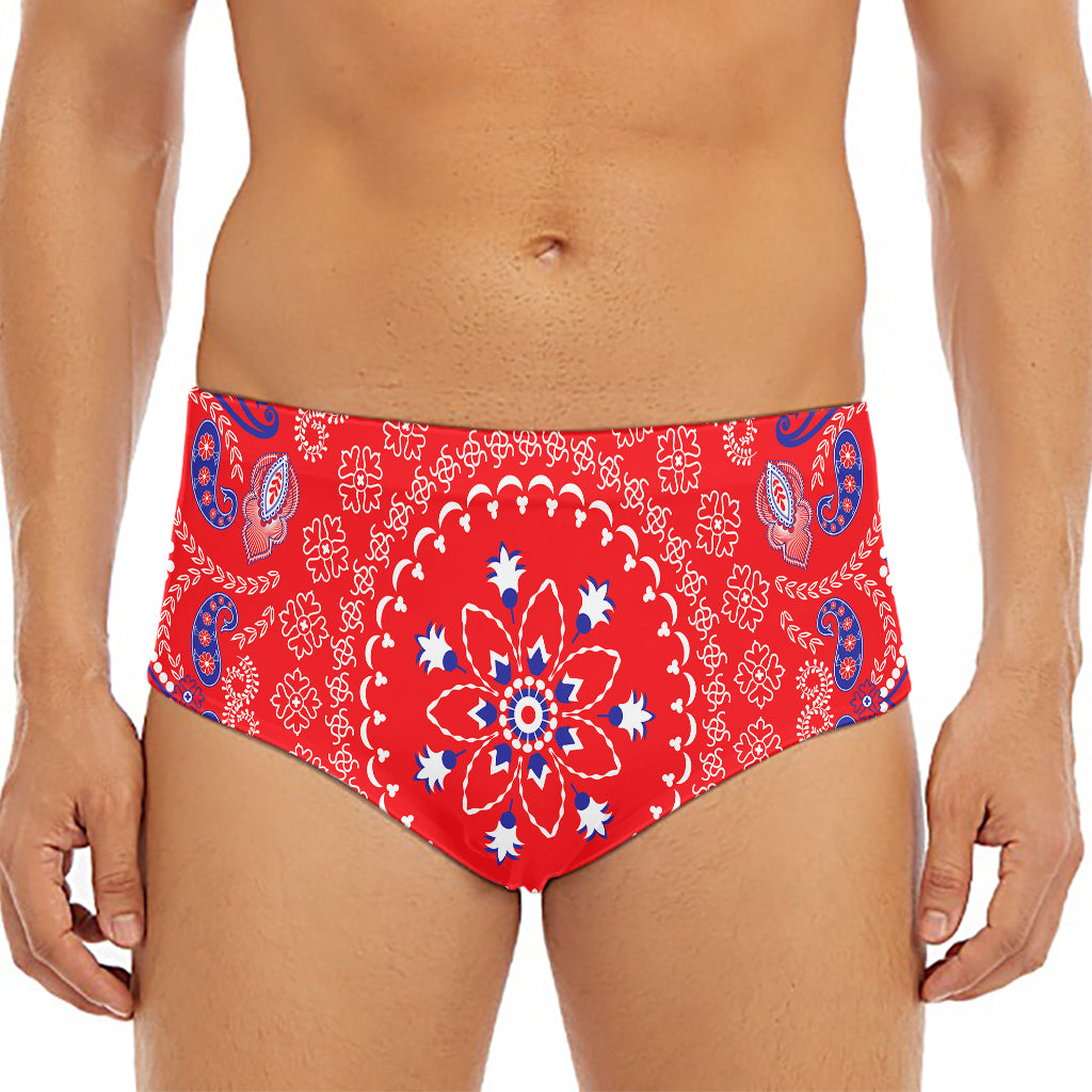 Red Blue And White Bandana Print Men's Triangle Swim Briefs