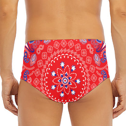 Red Blue And White Bandana Print Men's Triangle Swim Briefs