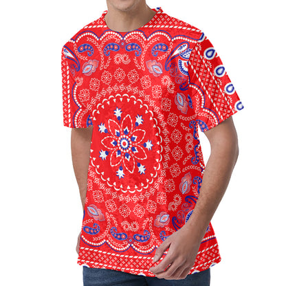 Red Blue And White Bandana Print Men's Velvet T-Shirt