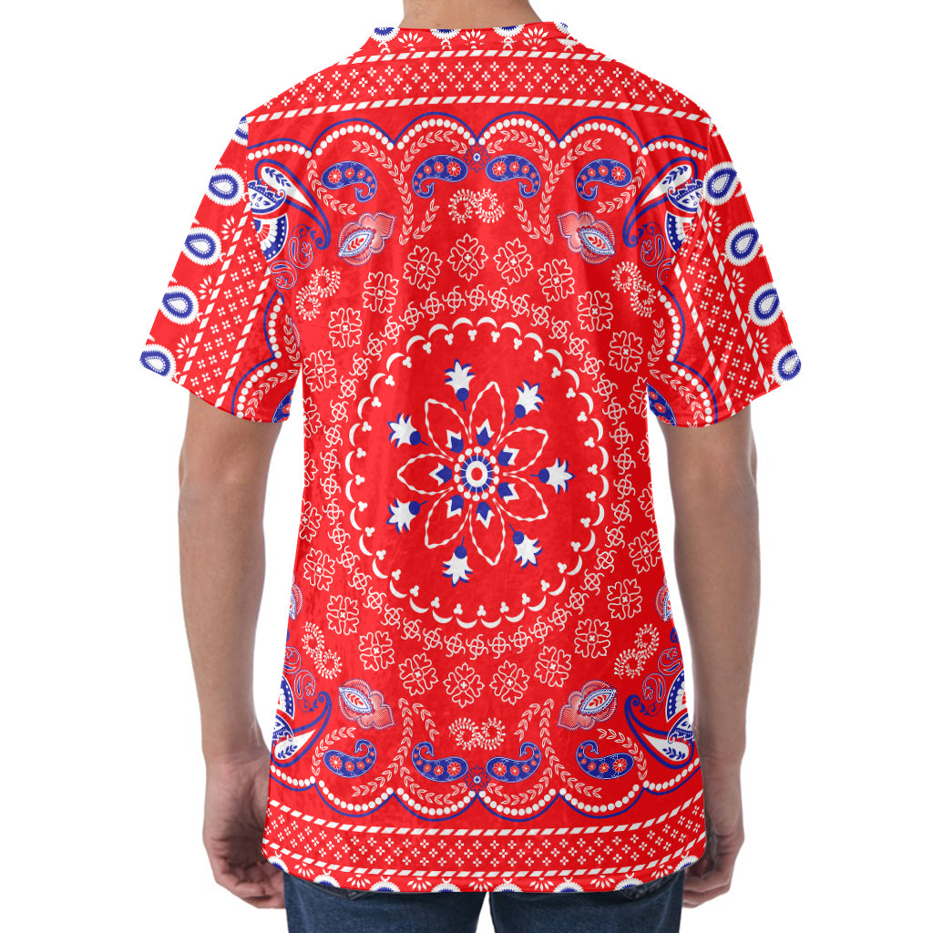 Red Blue And White Bandana Print Men's Velvet T-Shirt