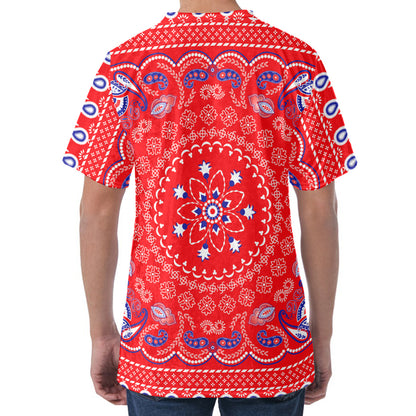 Red Blue And White Bandana Print Men's Velvet T-Shirt
