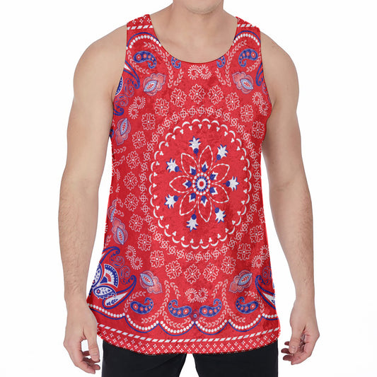 Red Blue And White Bandana Print Men's Velvet Tank Top