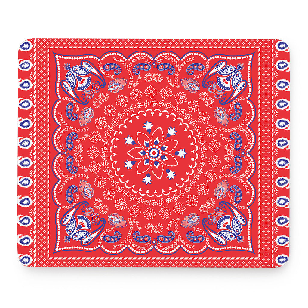 Red Blue And White Bandana Print Mouse Pad