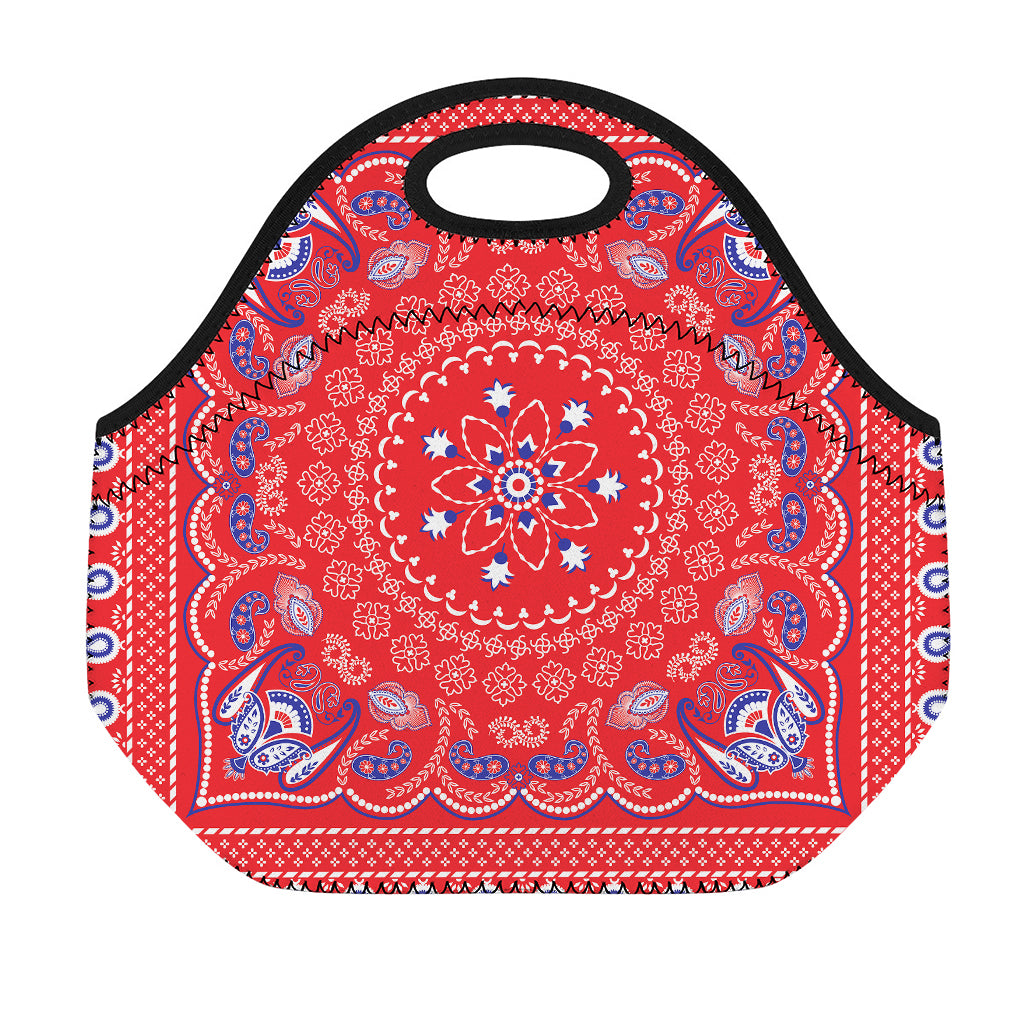 Red Blue And White Bandana Print Neoprene Lunch Bag