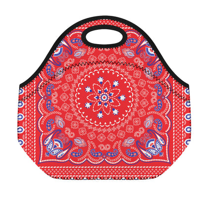 Red Blue And White Bandana Print Neoprene Lunch Bag