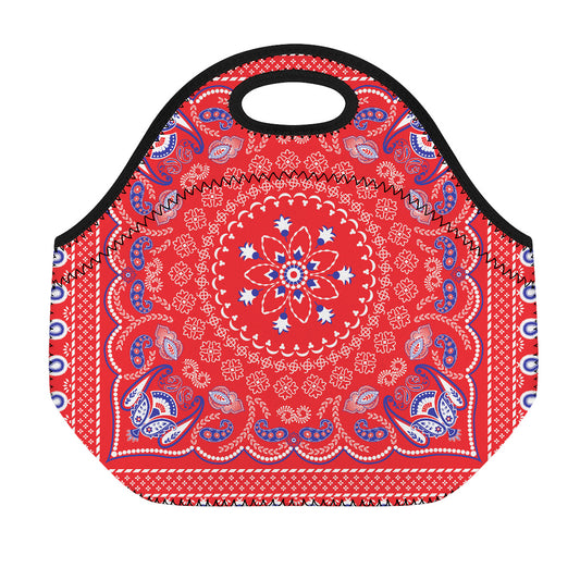 Red Blue And White Bandana Print Neoprene Lunch Bag