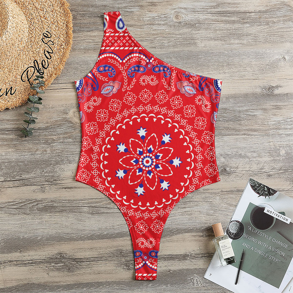 Red Blue And White Bandana Print One Shoulder Bodysuit