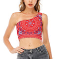 Red Blue And White Bandana Print One Shoulder Crop Top
