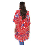 Red Blue And White Bandana Print Open Front Beach Cover Up