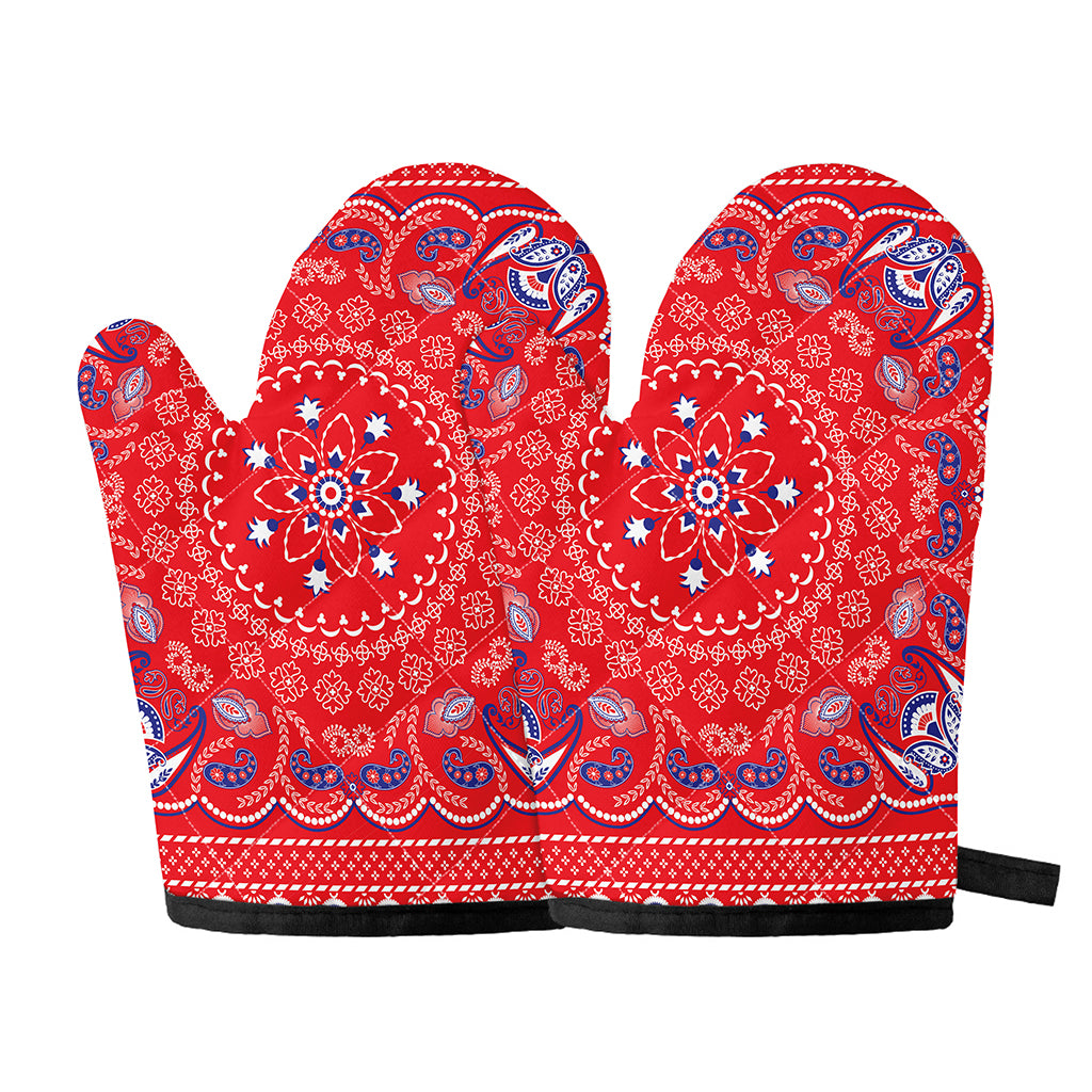 Red Blue And White Bandana Print Oven Mitts