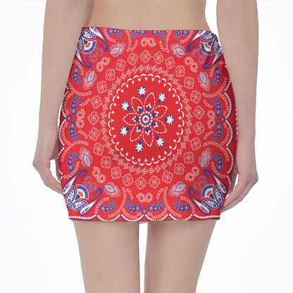 Red Blue And White Bandana Print Pencil Mini Skirt