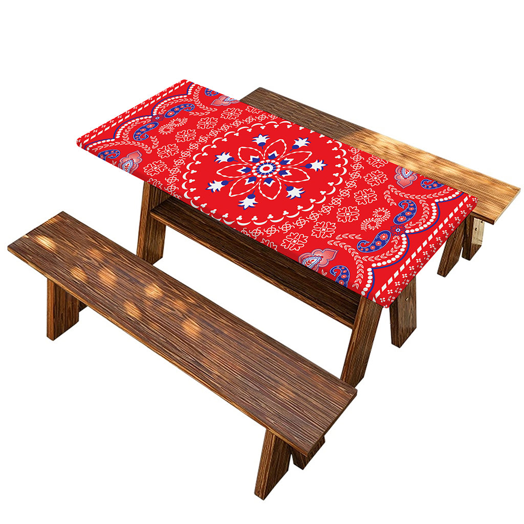 Red Blue And White Bandana Print Picnic Table Cover