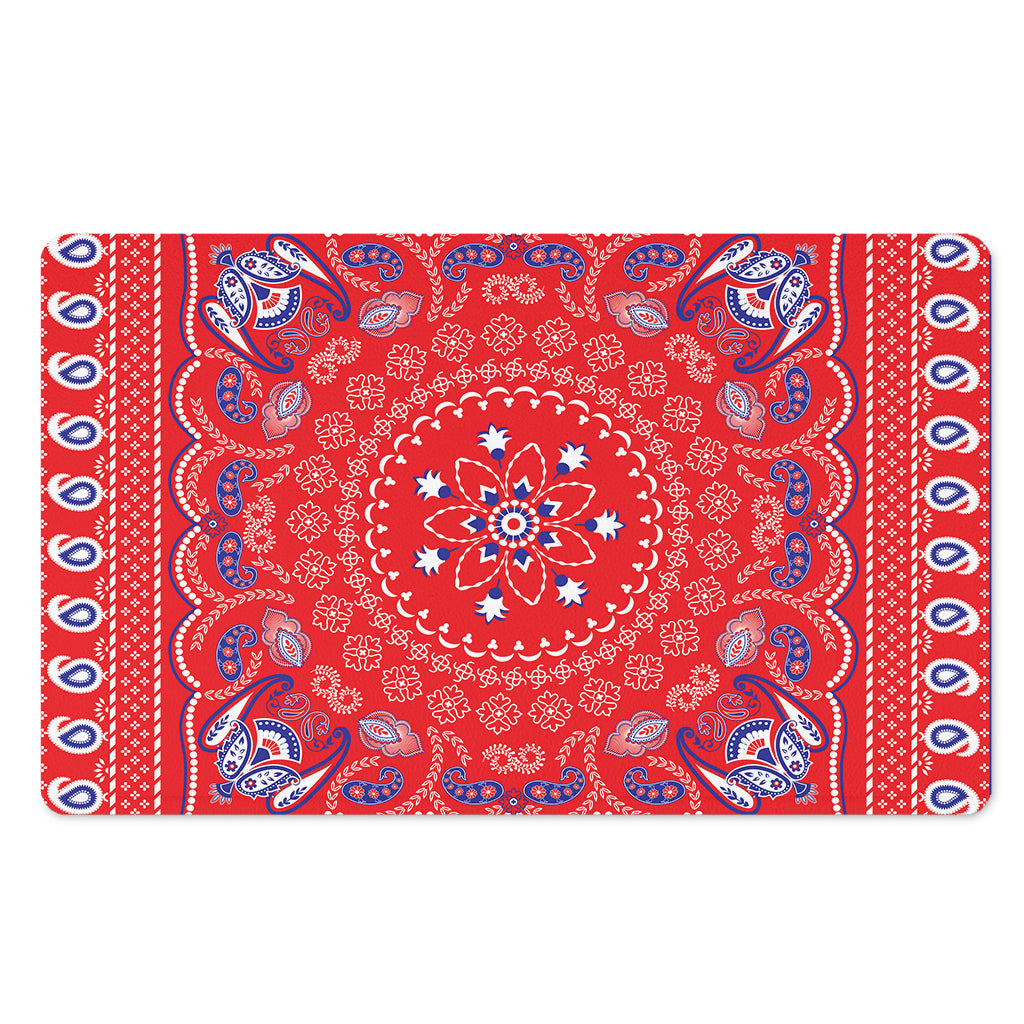 Red Blue And White Bandana Print Polyester Doormat