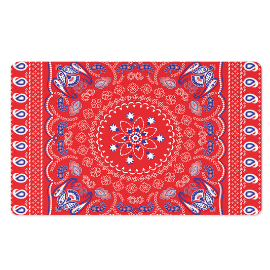 Red Blue And White Bandana Print Polyester Doormat